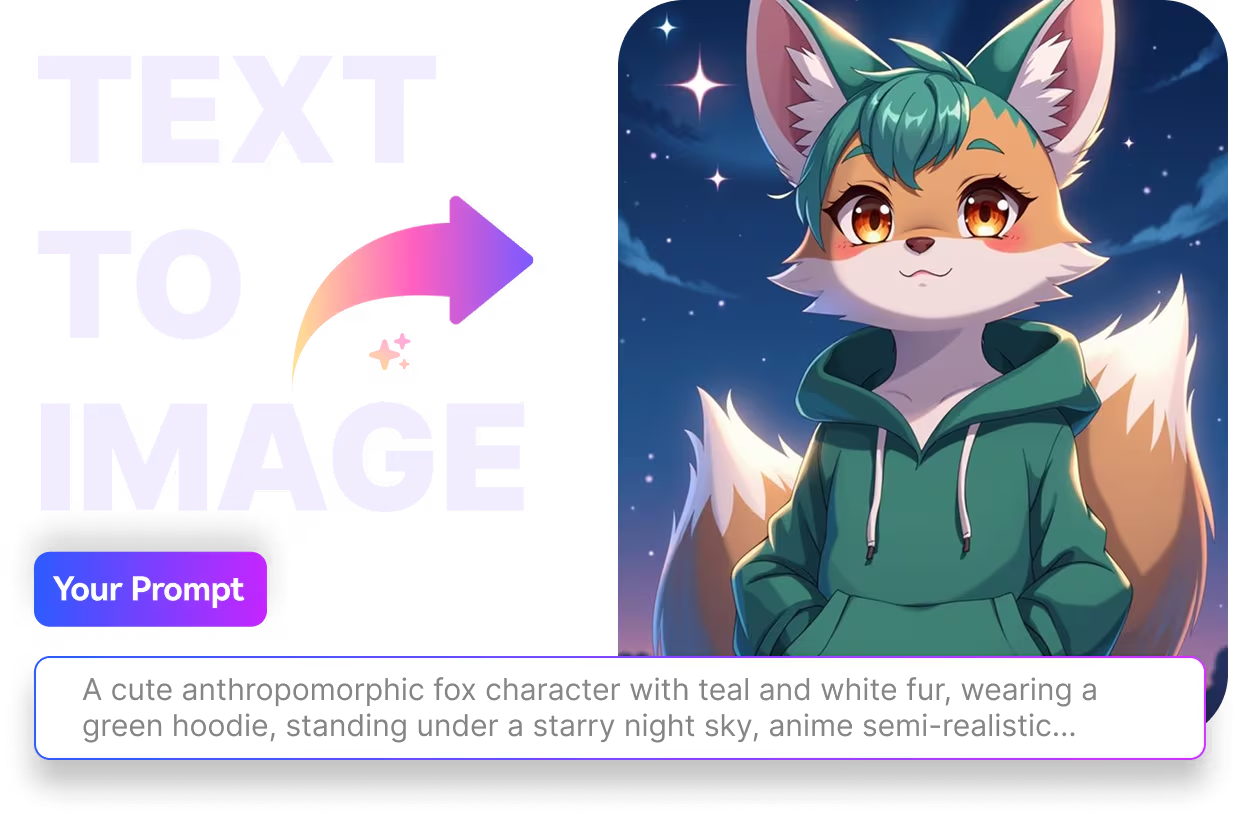 Text to image furry source:Media io