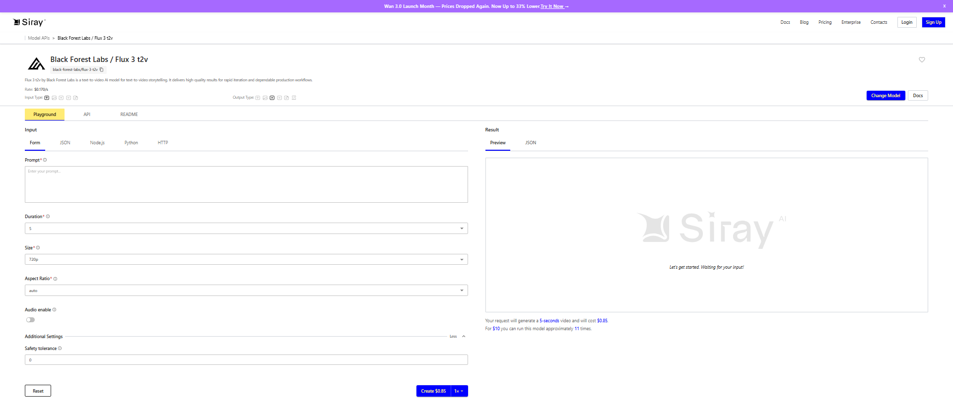 Flux 3 Video Generation on Siray.ai 